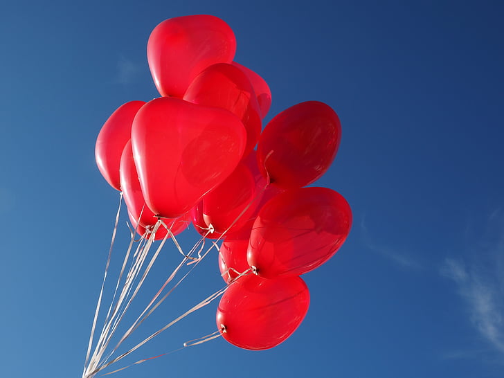 balões, coração, amor, romance, romântico, relação, vermelho
