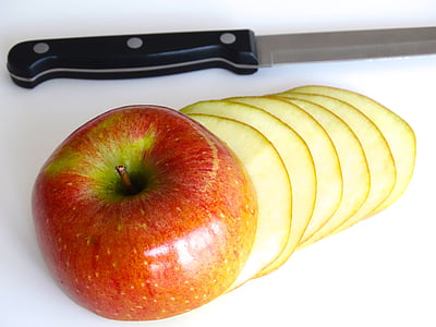 フルーツ, アップル, ディスク, ナイフ, カット, 色, 健康的です