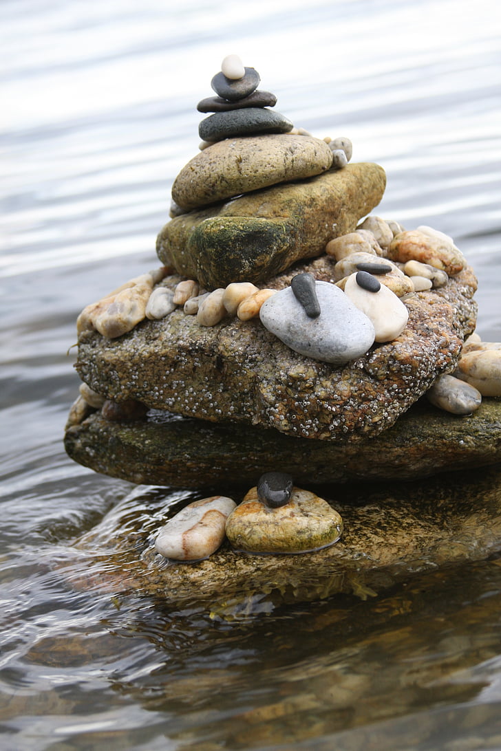 cairn, nature art, rock, balance, harmony, seaside