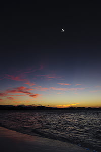 Landschaft, Strand, Sonnenuntergang, Mond, Nacht