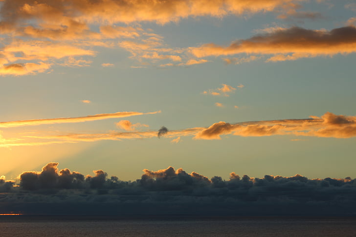 sunset, madeira, island, red, clouds, blue, evening