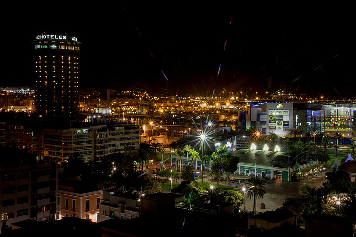 város, Las palmas, éjszaka, hely, fények