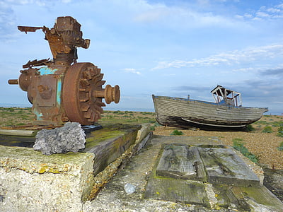 Dungeness, palude di Romney, Inghilterra, Kent, ghiandola di South beach, relitto, nave