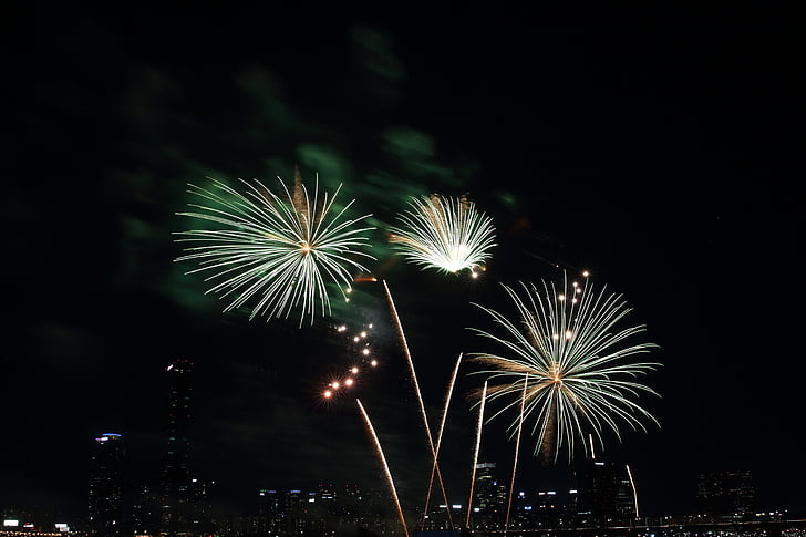 festival pirotecnico internazionale di Seul, il cielo di notte, Yeouido, Seoul, festival di fuochi d'artificio, notte, città