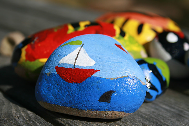 paint, rock, drawing, painted, stone, play, summertime