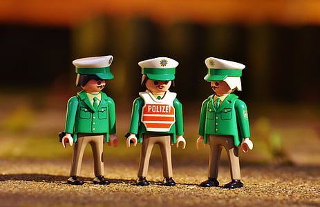 police officers, old, playmobil, green, figures, funny, people