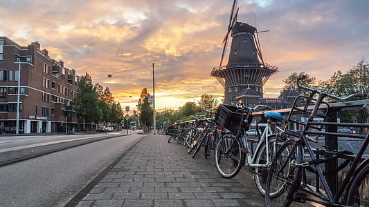 ฮอลแลนด์, เนเธอร์แลนด์, กังหันลม, ร้านกาแฟ, จักรยาน, อัมสเตอร์ดัม, โรงสี