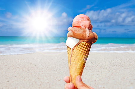 冰, 夏季, 吃冰淇淋, 美味, 甜, 蛋卷冰淇淋, 舔