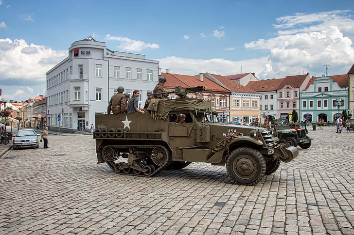 militære, lastbil, Pelhřimov, Tjekkiet, Masaryk square