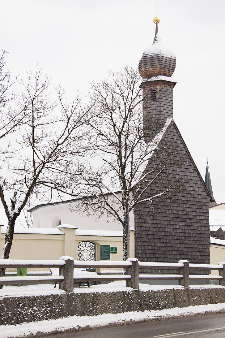 chapel, winter, snow, shingle, wood shingles, onion dome, steeple