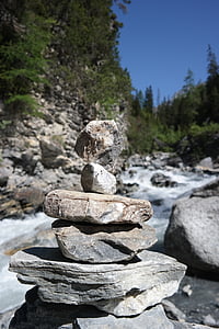 Cairn, pietre, fiume, flusso, acqua