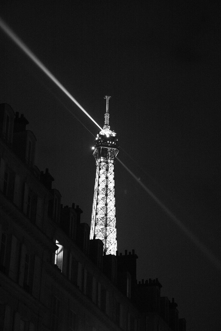 Eifeļa tornis, Paris, Francija, tornis, arhitektūra, melnbalts, slavena vieta