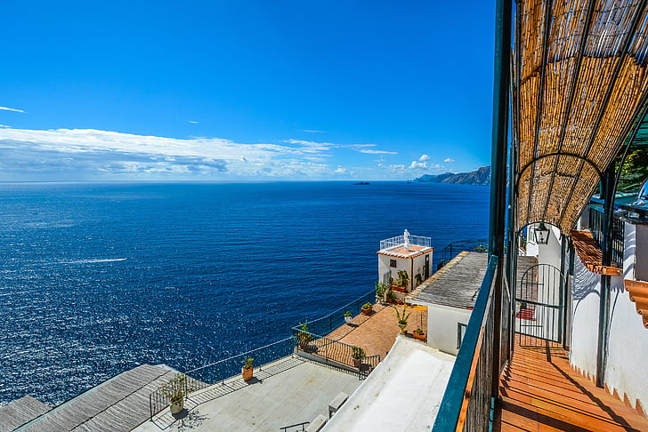 Amalfi, Costa, mar, Mediterrâneo, estância, Verão, Seascape