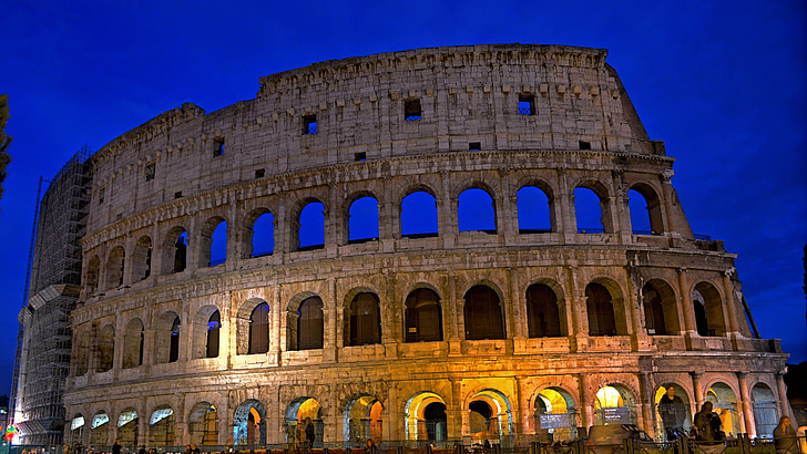 Itália, Roma, Coliseu à noite, Coliseu, Anfiteatro, Roman, Estádio