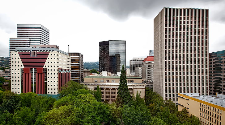 Portland, Oregon, edificis, Centre, paisatge urbà, horitzó, arquitectura
