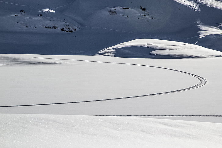 snow tracks, snow, winter, white, light, shadow, nature