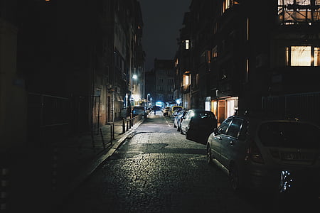 carrer, carreró, carril, nit, fosc, urbà, ciutat