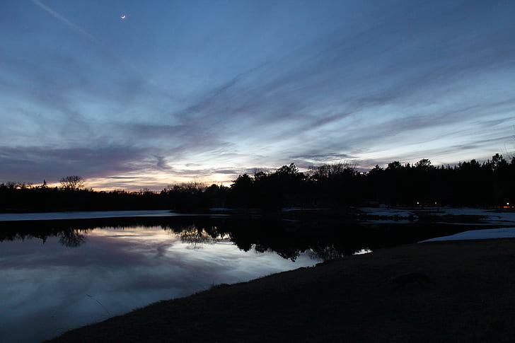 sunset, twilight, lake, reflection, sunset sky, evening, silhouette