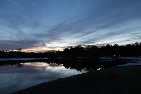 Sunset, Twilight, søen, refleksion, solnedgang himmel, aften, silhuet