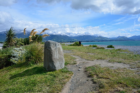 Kaikoura, Canterbury, Nový Zéland, West end, Aotearoa, kameň, Seashore