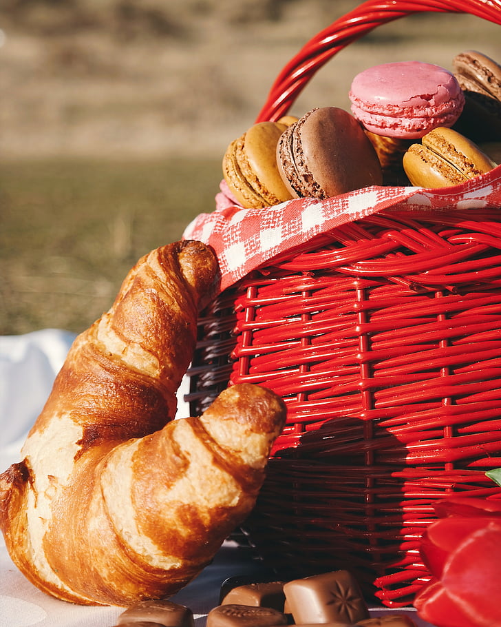 Piknikas, maisto, duona, tešla, krepšys, žolės, parkas