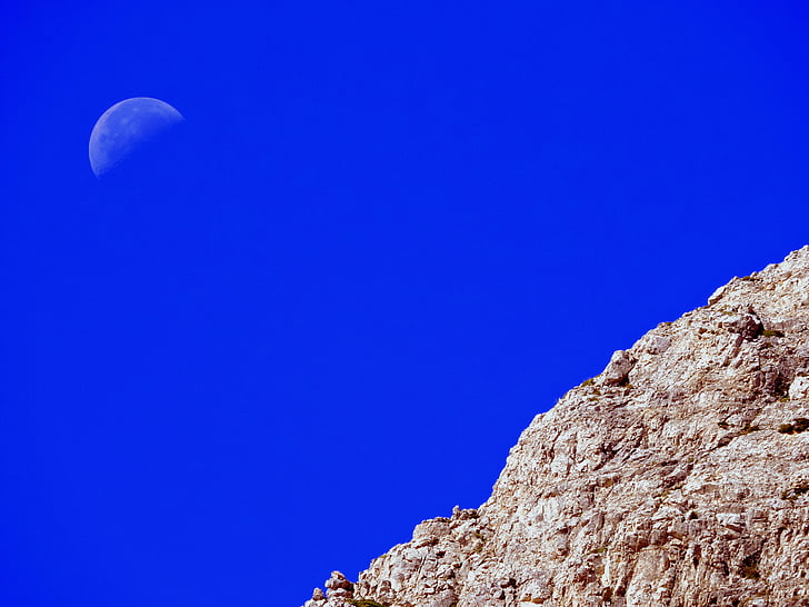 rocha, Luna, céu, pedras, natureza, azul, ao ar livre