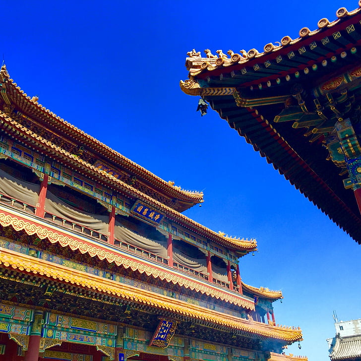 Peking, Lama temple, klasické, chrám, hořící kadidlo, Starověká architektura, Asie