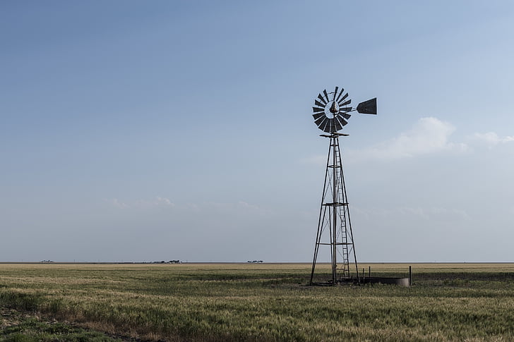 windmill, western, texas, panhandle, sky, countryside, water