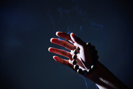 hand, Boeddhistisch gebedssnoer, rook, Zen, menselijke hand