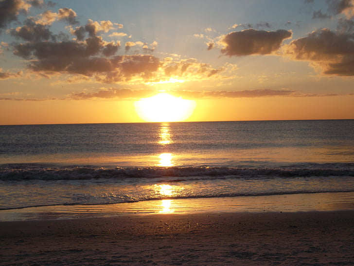 solnedgång, stranden, sommar, Ocean, ön