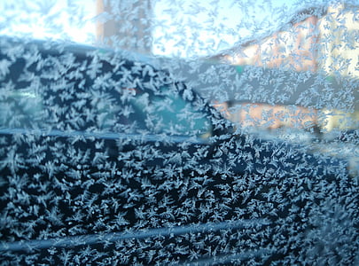 Inverno, flor de gelo, janela de carro