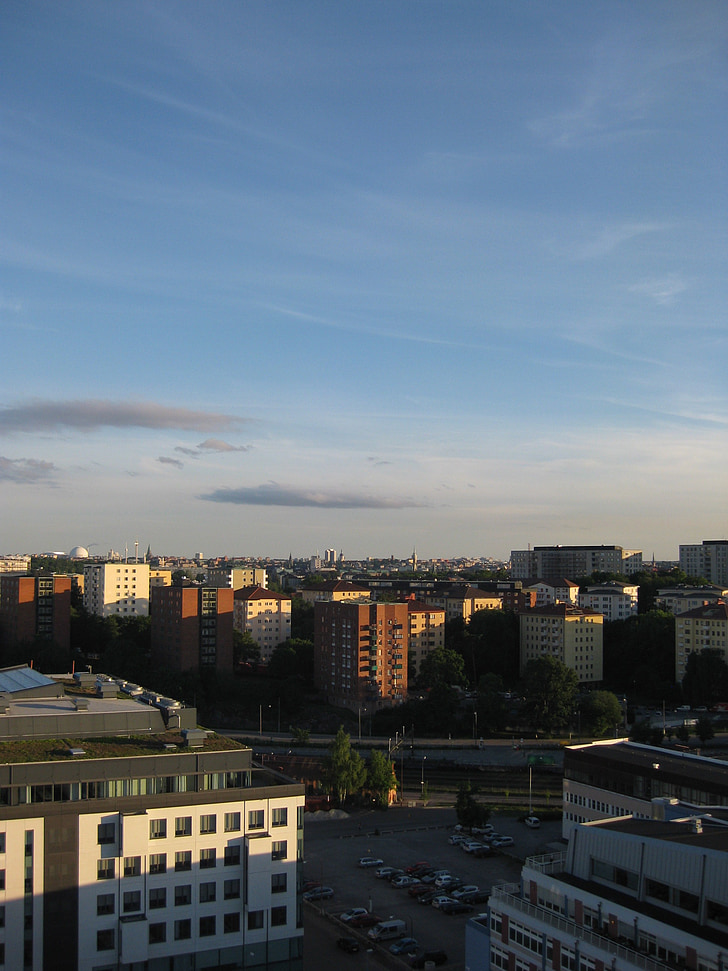 Sztokholm, Szwecja, niebo, chmury, zachód słońca