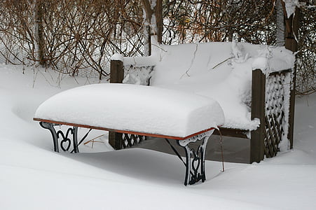 zimné, záhradné lavice, zasnežované, sneh, mrazivé, zasnežené, zimná nálada