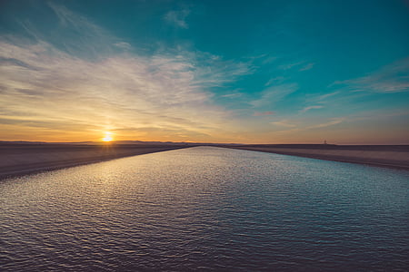 panoramautsikt över, Foto, kroppen, vatten, solnedgång, bakgrund, skymning