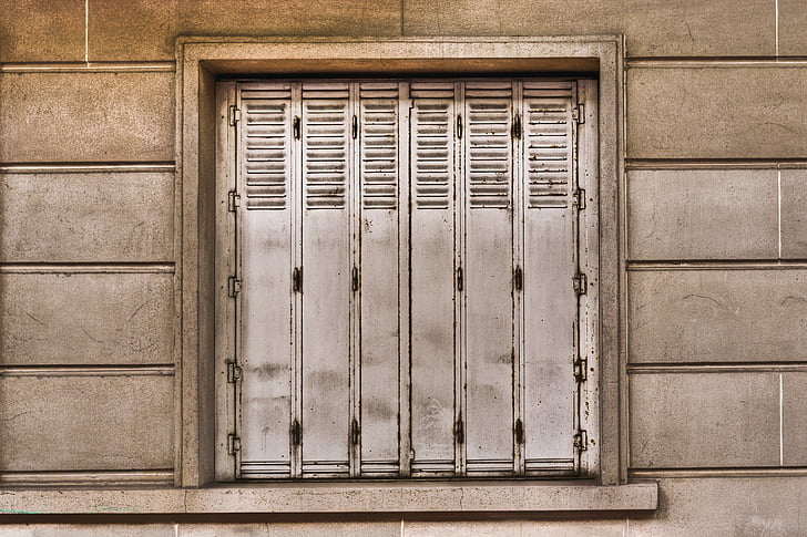 ventana, panel de, antiguo, oxidado