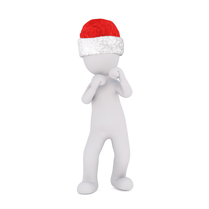 Weihnachten, weißer Mann, Ganzkörper, Weihnachtsmütze, 3D Modell, Abbildung, isoliert