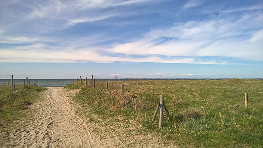 Strandweg, distància, núvols, cel, horitzó, paisatge, blau