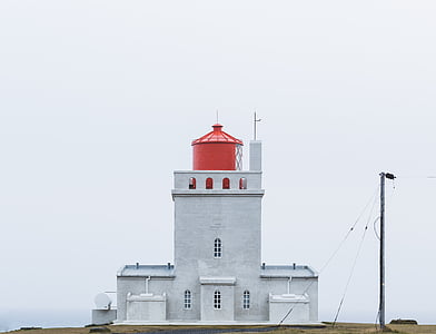 white, red, storey, structure, coast, lighthouse, electric