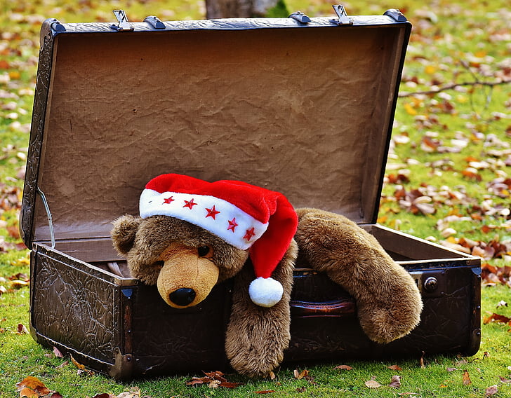 Χριστούγεννα, αποσκευές, αντίκα, αρκουδάκι, μαλακό παιχνίδι, Λούτρινα ζωάκια, παιχνίδια