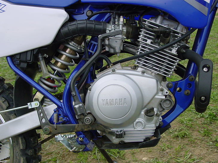 Yamaha, motor, blok, motorcykel, enduro, blå, sølv