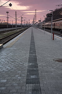 železniční stanice, vlakem, Západ slunce, cestování, Burgas, Bulharsko