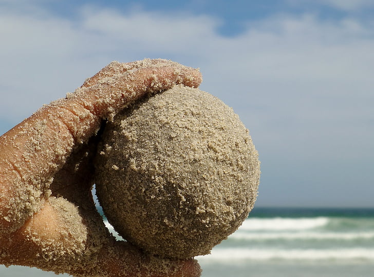 топка, пясък, ръка, дете, запази, баланс, почивка
