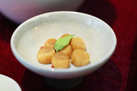 scallops, seafood, food, bowl, leaf, over the years, chun jie