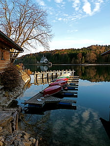 Walchensee, Oberbayern, søen, Panorama, vand, skyer, boot