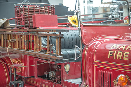 消防, 消防车, 古董, 复古, 红色, 自动, 而作