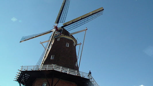 мелница, небе, вятърна мелница, Холандия, вятър, въртележка, архитектура