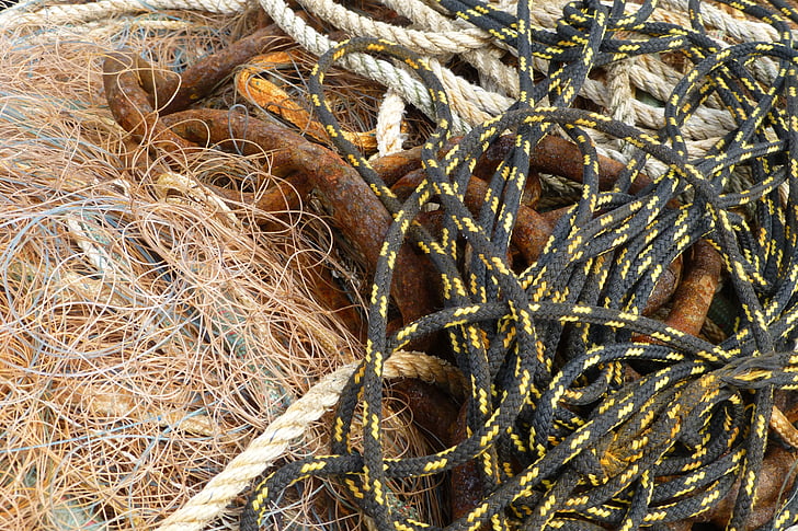 pesca d'arrossegament, tancar, marítim, pesca, tancar, xarxa, corda