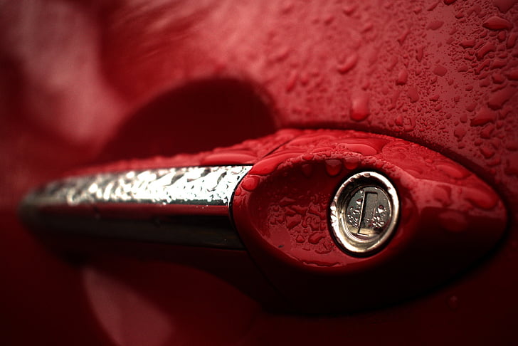 rukojeť, Hyundai, auto, deštivý den, červená, žádní lidé, detail