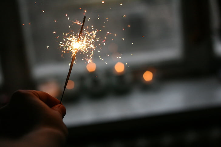 bright, close-up, dark, light, sparklers, sparks, one person