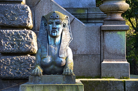 Sphinx, Grab, Statue, verwittert, Friedhof, Bergfriedhof, Heidelberg